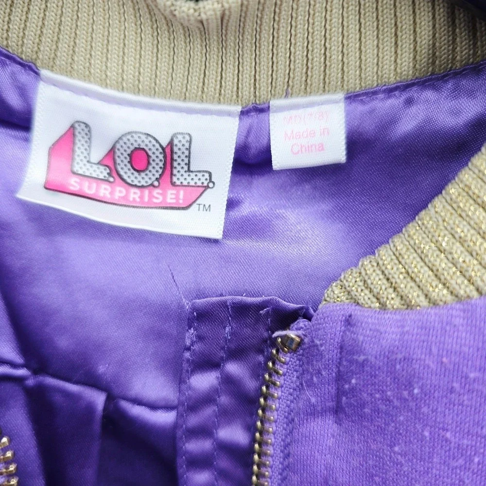 LOL Surprise‎ Girls Purple Fuzzy Sleeve Bomber Jacket Kids M 7/8